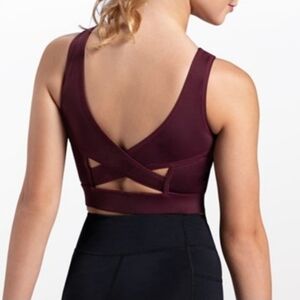 Flex Tek Cross Back Crop Wine Top Small - New Without Tags
